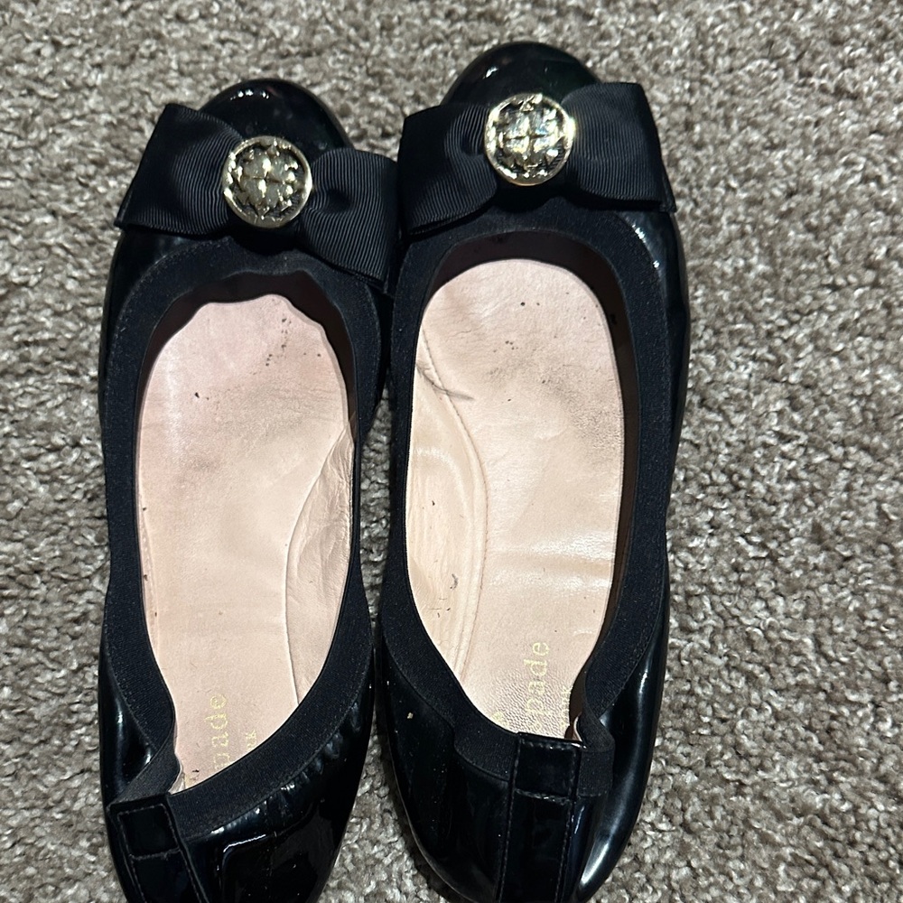 Kate Spade Black Flats with Bow and Gem Accent